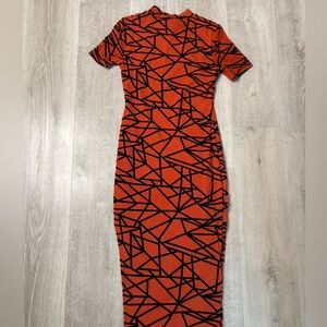 Fashion Nova One Shoulder Orange Geometric Dress